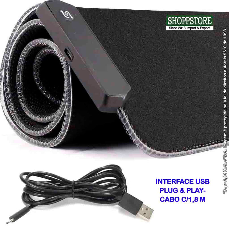 Mouse Pad Gamer Led RGB 7Cores Super Large 80x30cm Ø 4mm USB - Shoppstore